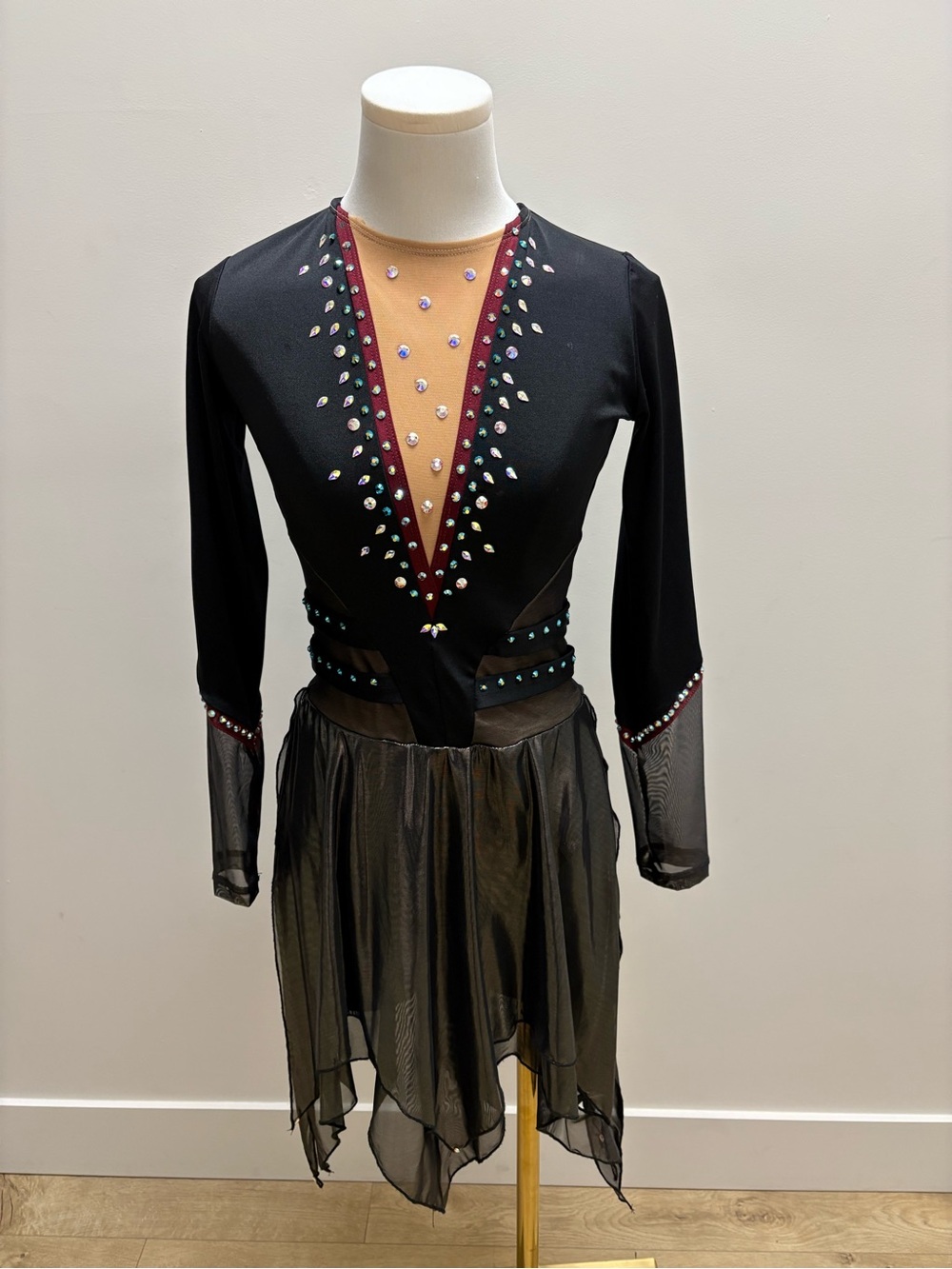 Black and Nude Rhinestone Figure Skating Dress